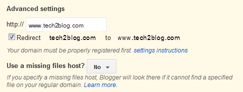 Blogger Custom domain redirect