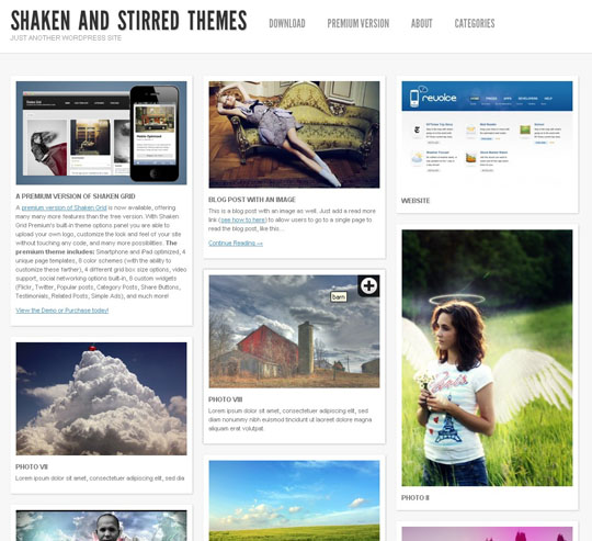 Shaken Grid Pinterest wordpress theme