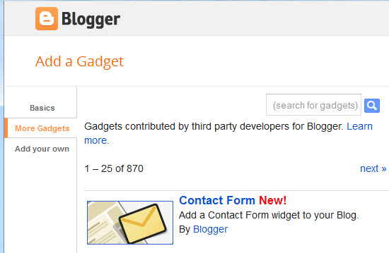 Blogger Contact Form Widget
