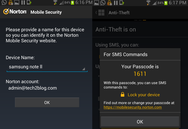 Norton mobile security passcode