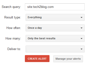 Google Alert settings