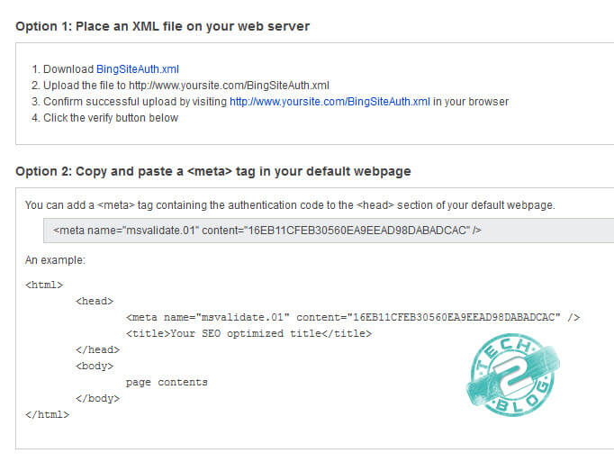 bing webmaster tool verify