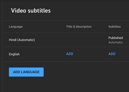 YouTube Automatic Subtitle generation option