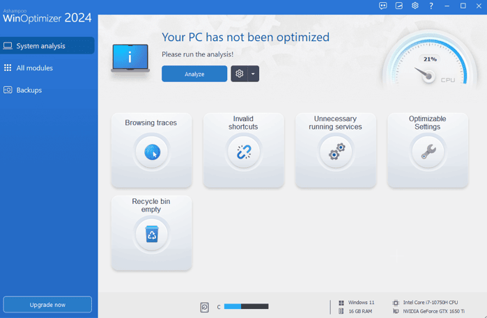 Ashampoo Winoptimizer 2024 - PC Optimized Screen